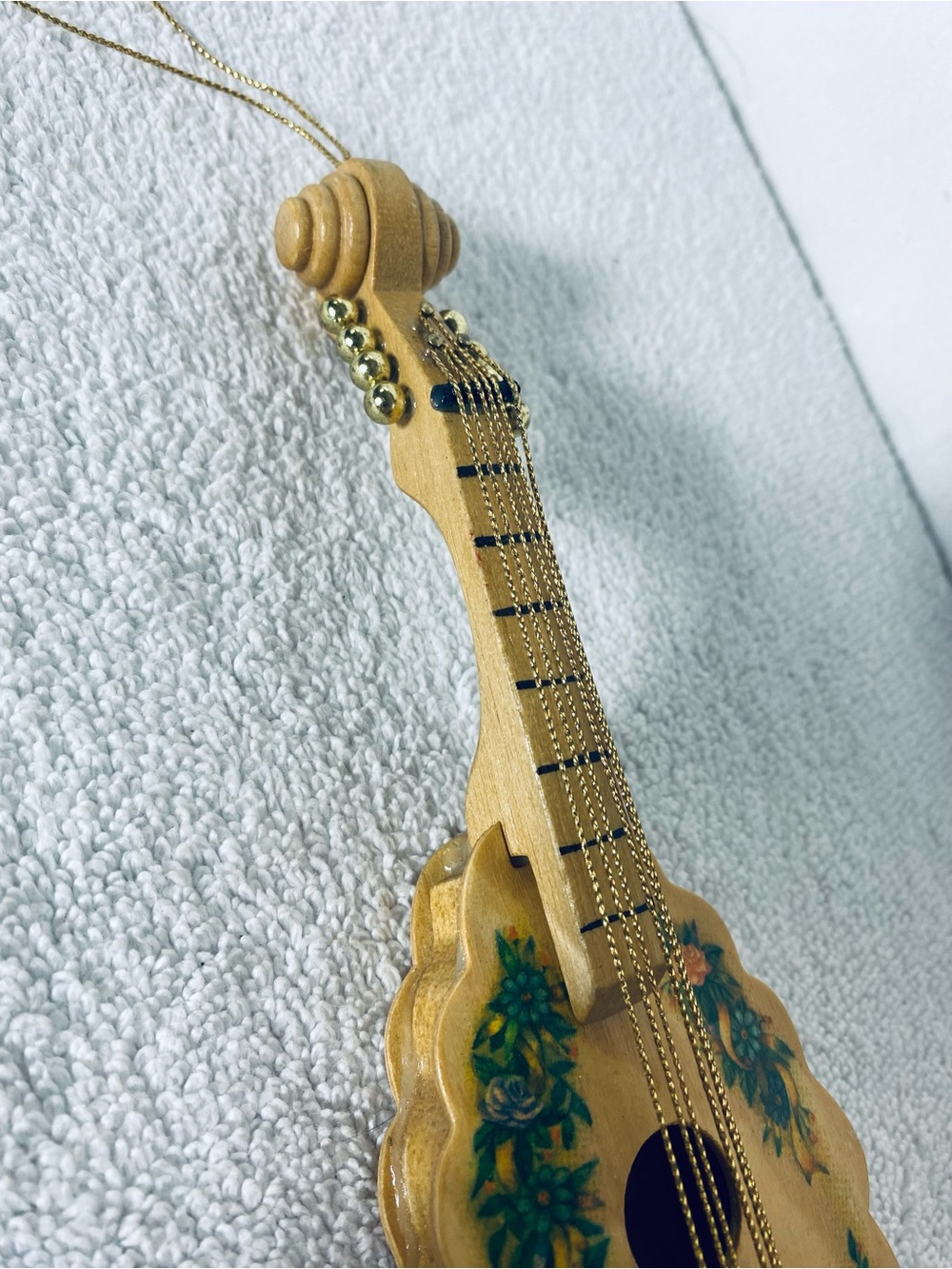 Vintage Wooden Mandolin Christmas Ornament Hand Painted Floral Instrument - Picture 5 of 12